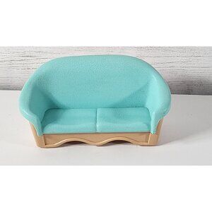 VTG 1993 FISHER PRICE DREAM DOLLHOUSE SOFA COUCH LOVE SEAT BLUE AQUA TURQUOISE